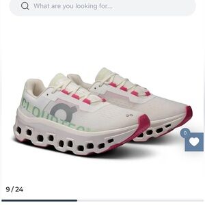 On Running CloudMonster Women's White and Pink Running Shoes. Size 9